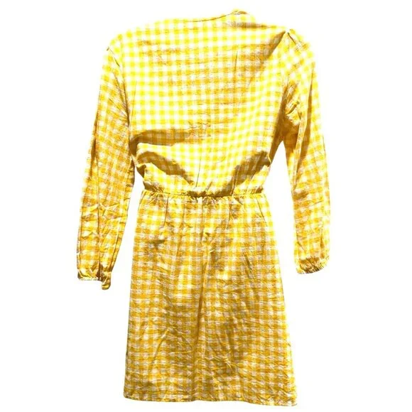 Old Navy Wrap Dress Womens XL Knee Long Sleeve Yellow Gingham Check Cotton - Picture 6 of 16